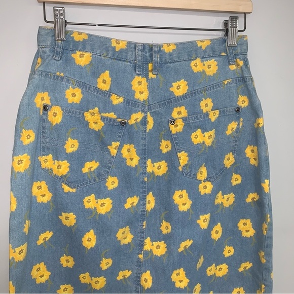 Liz Clairborne Vintage Skirt Size 8 US Denim Yellow  Flowers Floral‎ Knee-Length - Picture 5 of 10